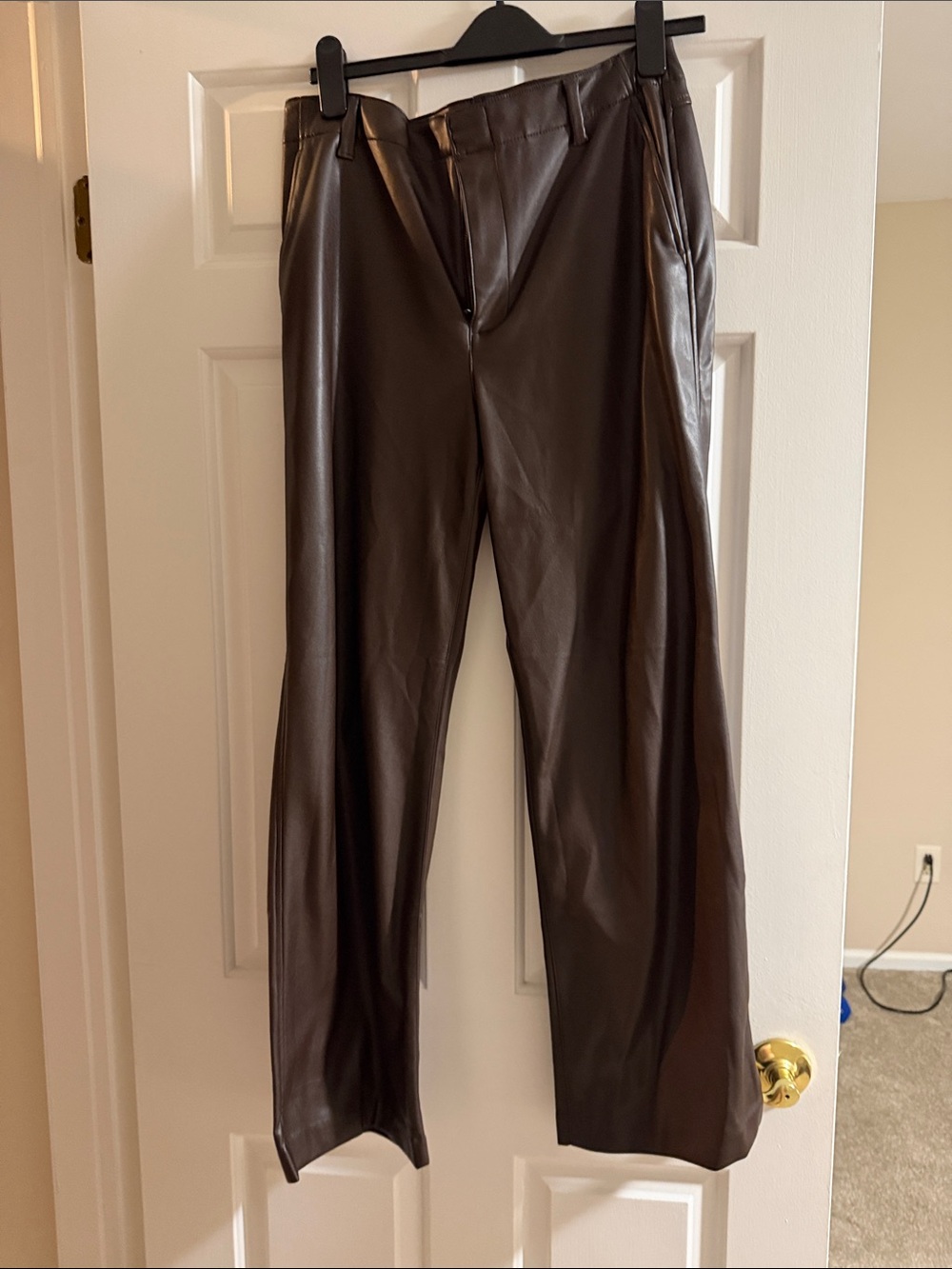 GAP Dark Brown Faux Leather Wide-Leg Pants